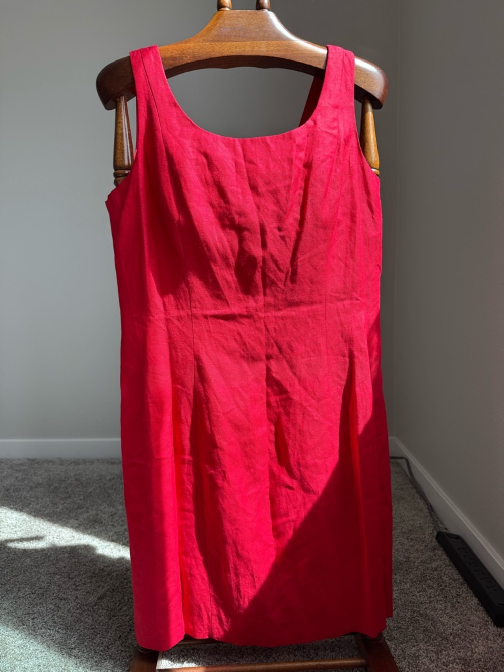 VTG 90s New York Studio Red Linen Blend Dress Sleeveless Midi Minimalist Size 14